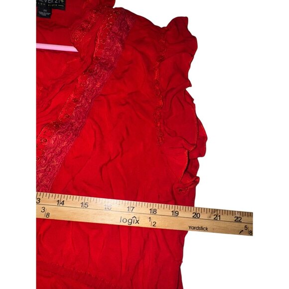 Forever 21+ Red Ruffle-Trim Lace Detail Sleeveless Tunic Top 2X - Picture 6 of 6